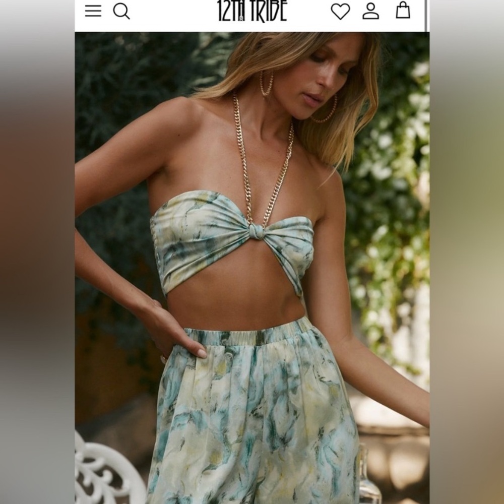 12th Tribe Green and Cream Tie-Dye Crop Top